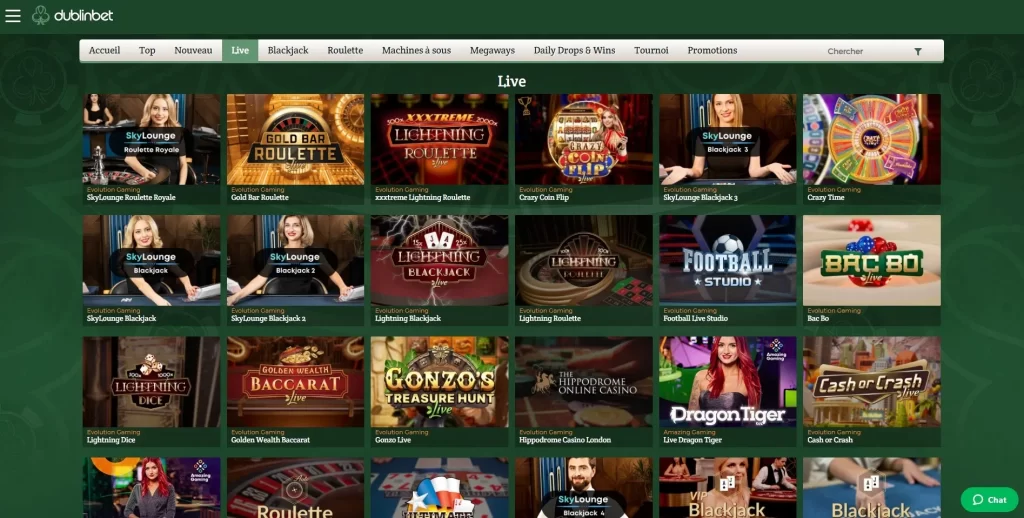 jeux disponibles sur Dublinbet casino