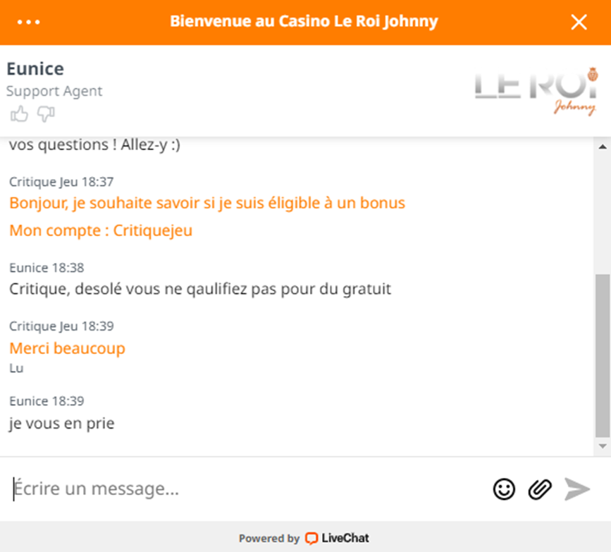 service client Le Roi Johnny