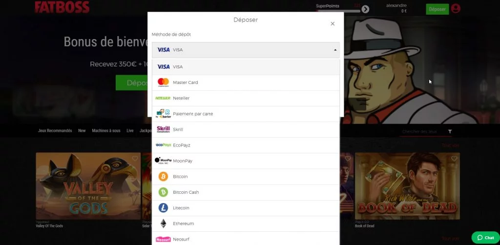  dépôts d'argent sur Fatboss Casino