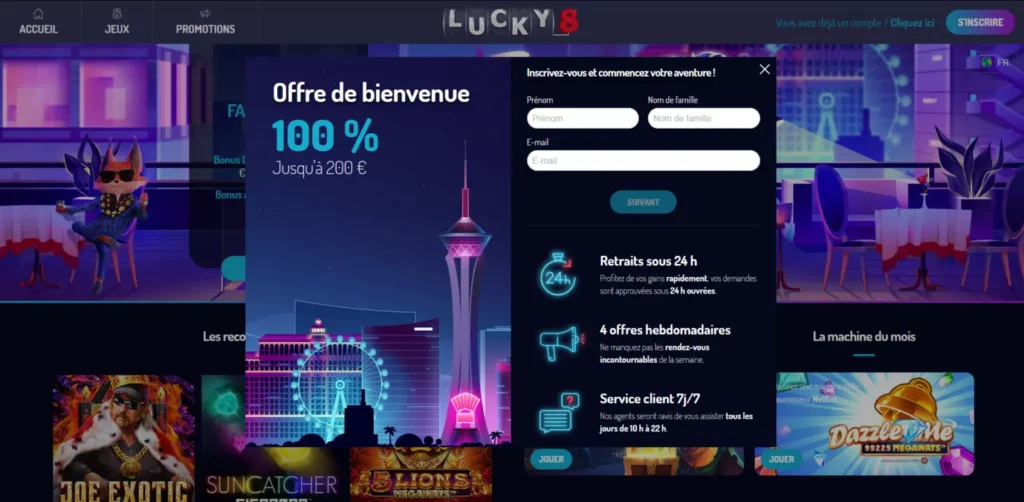 comment s'inscrire sur lucky8 casino en ligne
