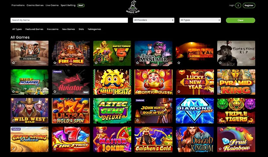 jeux disponibles sur Magic win casino