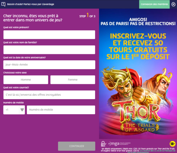 inscription sur PlayOJO