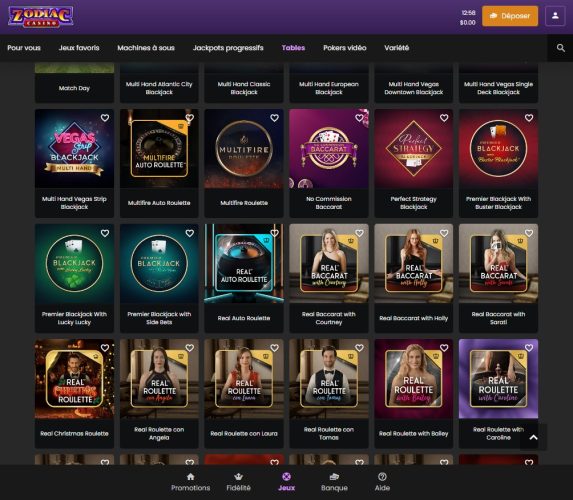 Jeux live sur Zodiac Casino