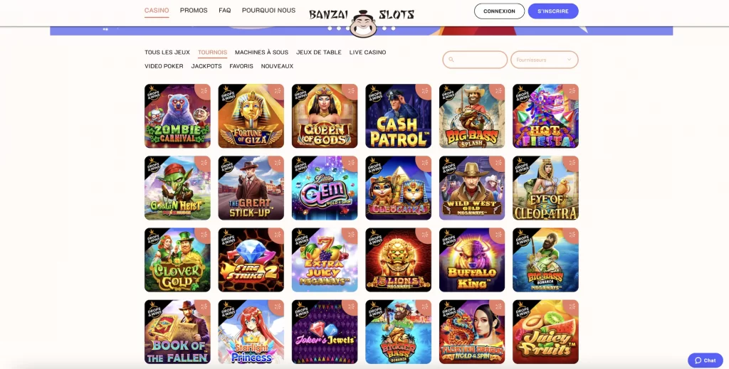 jeux disponibles sur le Casino Banzai
