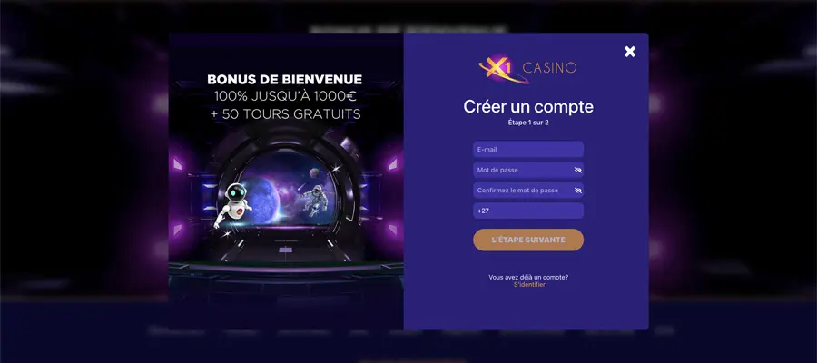 inscription sur X1 casino