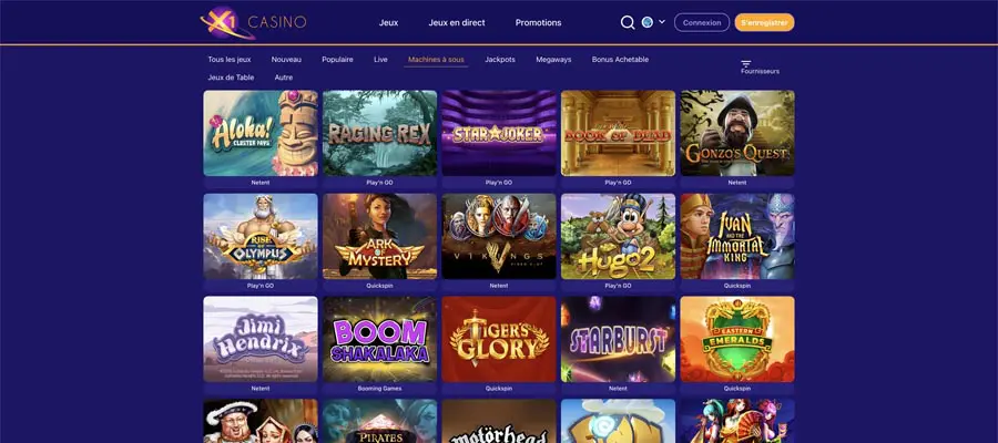 jeux disponibles sur casino X1