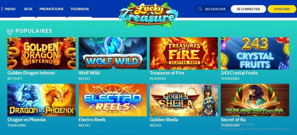 jeux disponibles sur Lucky Treasure casino